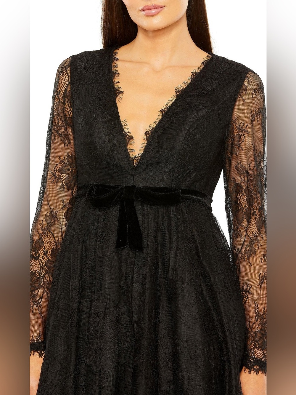 Mac Duggal Black Lace V-Neck A-Line Mini Dress - Picture 8 of 8